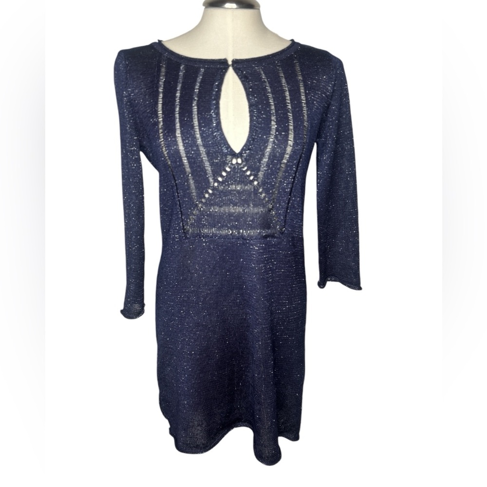 Calypso St Barth Navy Blue Metallic Knit Tunic Size XS